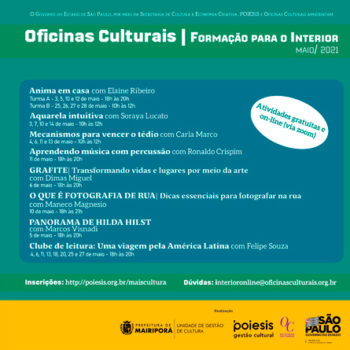 ABERTAS AS INSCRIÇÕES PARA O “BLOCO 1” DAS OFICINAS DE MAIO/2021.