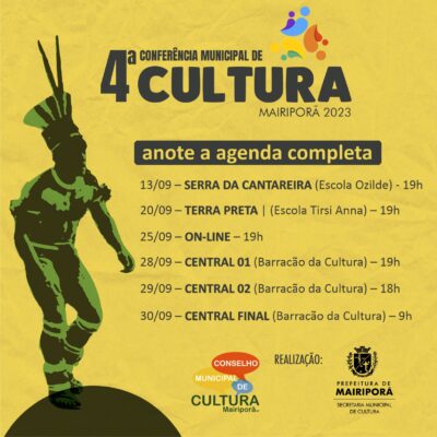 4ª Conferência Municipal de Cultura de Mairiporã terá 06 encontros descentralizados para ampliar a participação social!