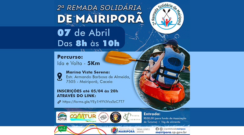 2ª Remada Solidária de Mairiporã acontece no domingo, dia 7